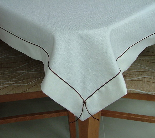 Obrus Len Biały Elegance MT 4/1 Sznurek Brąz