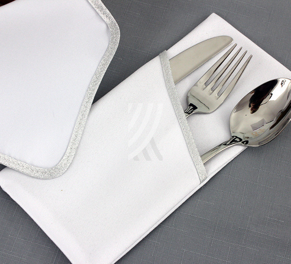 Kieszonka na sztućce Basic Biała Lamówka Srebrna Brokatowa