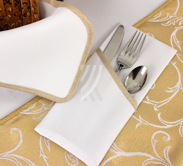 Kieszonka na sztućce Basic Biała Lamówka Złota Brokatowa