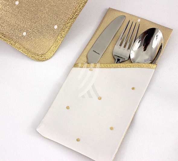 Kieszonka na sztućce Kropka Złota Lamówka Złota Brokatowa