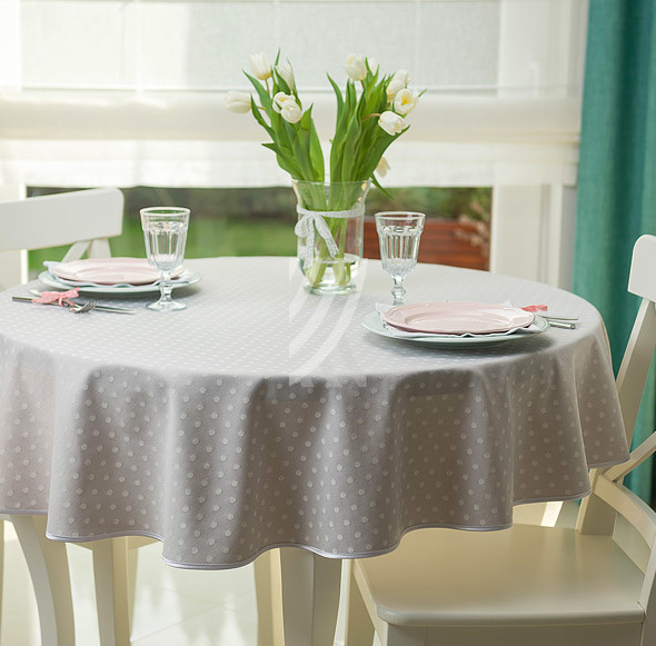 Obrus Linen Kropki I Popiel Lamówka 