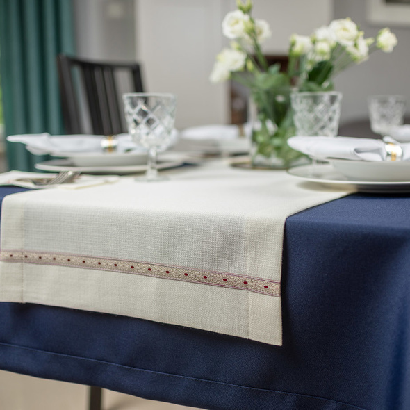 Nakładka 40x140 Len Elegance Krem Tasiemka Dekoracyjna