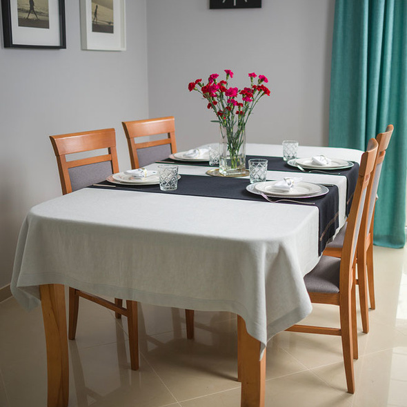 Nakładka 40x140 Len Elegance Czarny Tasiemka Dekoracyjna