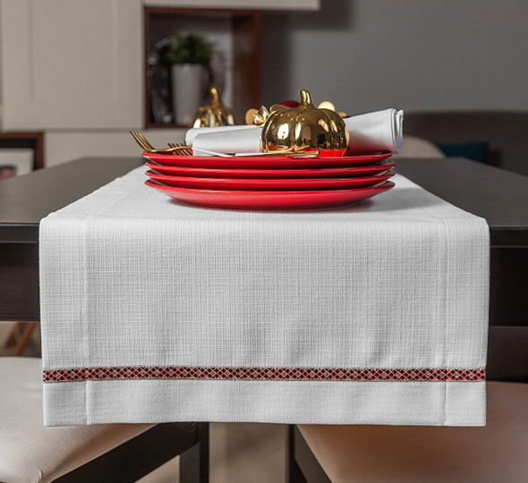 Nakładka 40x140 Len Elegance Biały Tasiemka 