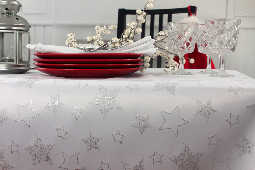 Obrus Świąteczny Mankiet Decor Star Srebro