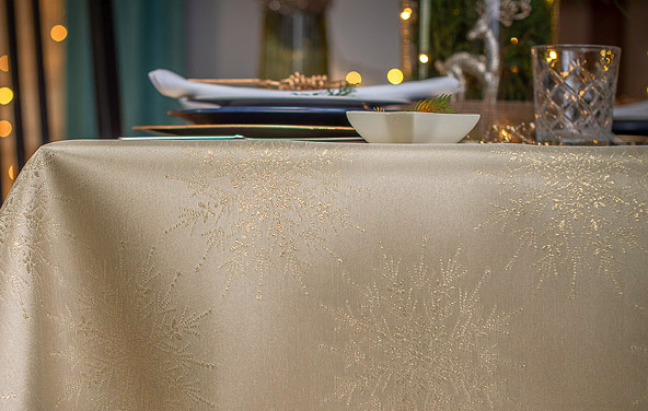 Obrus Świąteczny Polar Star BEŻ/ZŁOTO Wypustka Złota Brokat
