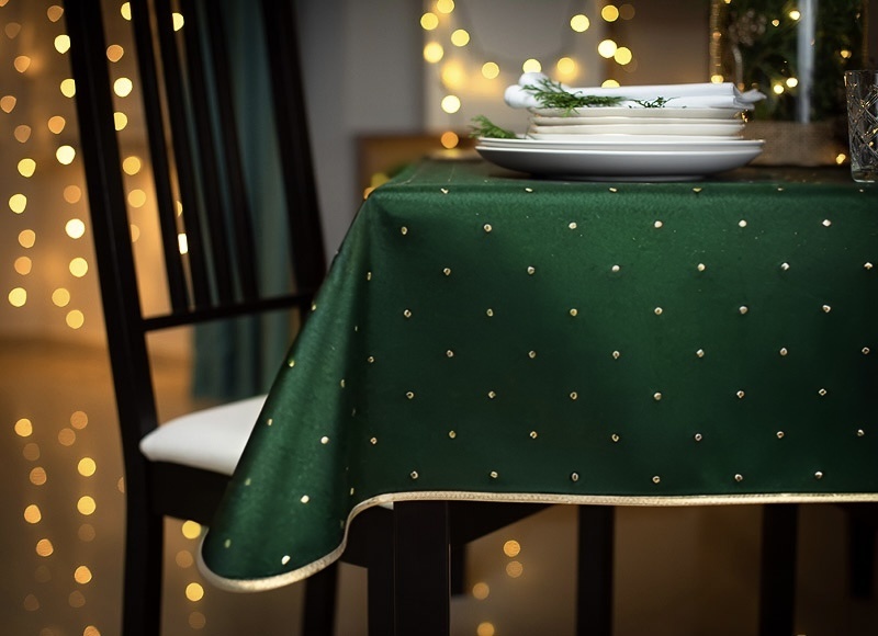 Obrus Świąteczny Kropka Zielony Lamówka Brokat