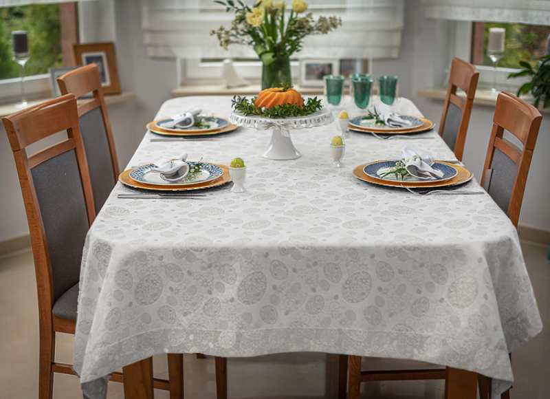 Obrus Świąteczny Srebrny Mankiet 6/1 Wielkanocne Pisanki