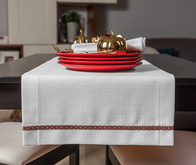 Nakładka 40x140 Len Elegance Biały Tasiemka 