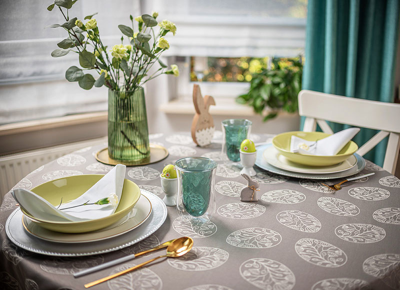 W_Obrus 140x280 Wielkanocne Pisanki Haft Lamówka, Szary