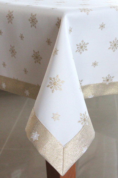 24H_Obrus Świąteczny Mankiet Śnieżynka Złota 140x300