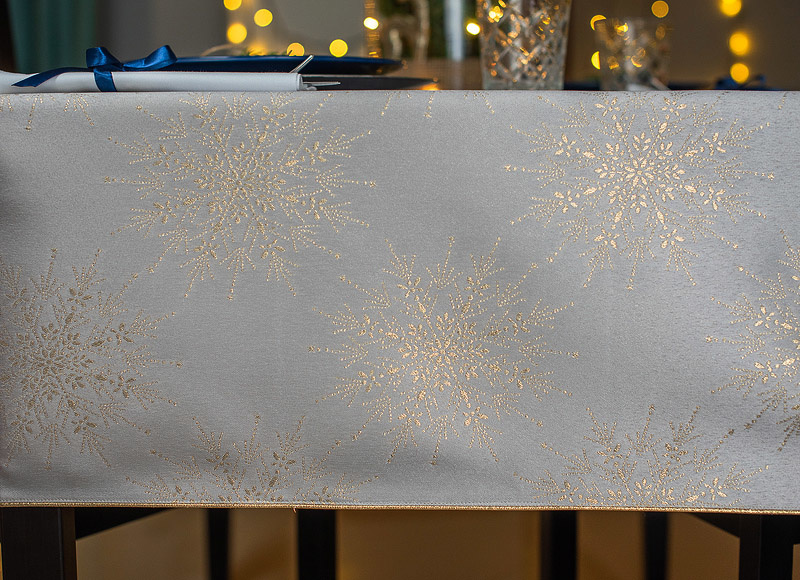 24h_Obrus koło 160 Świąteczny Polar Star SZARO/ZŁOTY Wypustka Złota Brokat