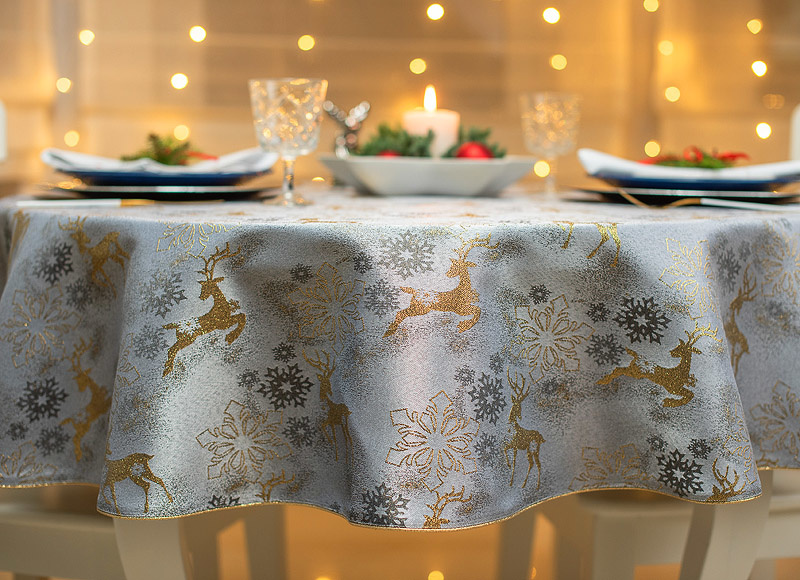 W_Obrus 120x200 Świąteczny Frozen Christmas Renifer Wypustka Złota