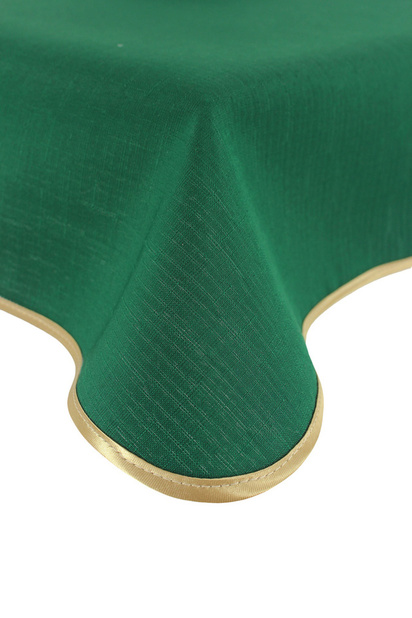 W_Obrus 115x260 owal Len Ciemny Zielony LAM Złota