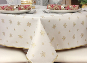 Obrus Świąteczny Śnieżynka Złota Lamówka