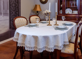 W_ Obrus Luna Biały Elegance Gipiura Oczka 140x280 owal z koła