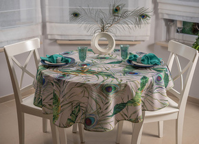 W_Obrus koło 140 Flowers Pawie Oczka Wypustka Zielona