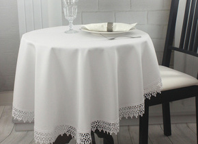 W_Obrus 140x315 OWAL, Len Biały z Gipiurą Oczka