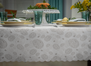 W_Obrus 140x220 OWAL, Świąteczny Srebrny Wielkanocne Pisanki