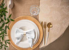 W_Obrus koło 150 Wielkanocne Pisanki Haft Lamówka, Beż