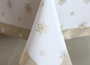 24H_Obrus Świąteczny Mankiet Śnieżynka Złota 140x240