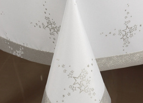 24H_ Obrus Świąteczny Mankiet Gwiazdki Srebro 140x220