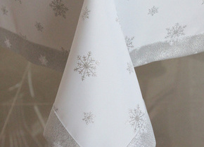 24H_Obrus Świąteczny Mankiet Śnieżynka Srebro 140x260