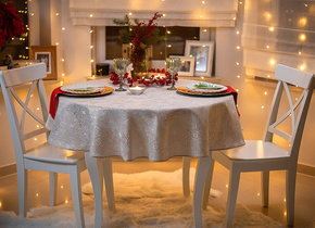 24H_Obrus koło 150 Świąteczny Christmas Tree Złoty Lamówka Brokat