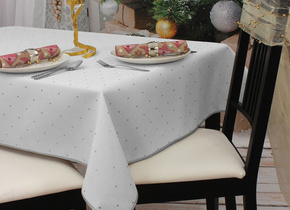 24h_Obrus 150x240 owal, Świąteczny Srebrna Kropka Lamówka, 