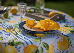 W_Obrus koło 150 Lemon Garden Wypustka Niebieska