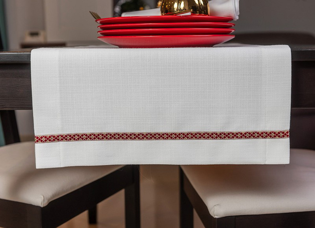Nakładka 40x140 Len Elegance Biały Tasiemka 