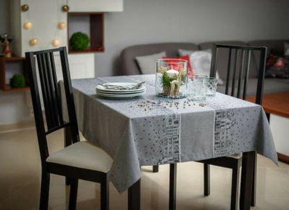 Obrus Świąteczny Mankiet Frozen Christmas Kamieniczki Srebrny