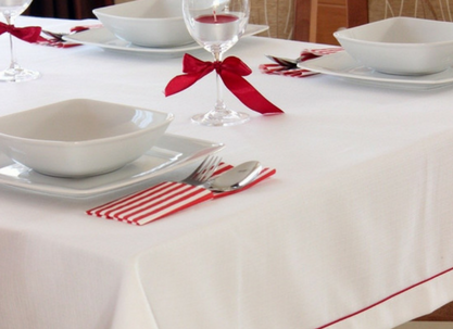 Obrus Len Biały Elegance MT 4/1 Wypustka Czerwona