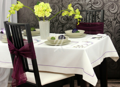 Obrus Len Biały Elegance MT 6/1 Wypustka Fiolet