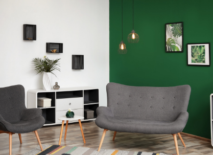 Butelkowa zieleń - ściana i dodatki Butelkowa zieleń