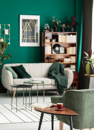 Butelkowa zieleń - ściana i dodatki Butelkowa zieleń