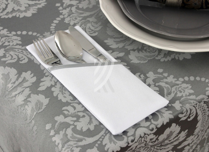 Kieszonka na sztućce Gładka Biała Lamówka Popiel