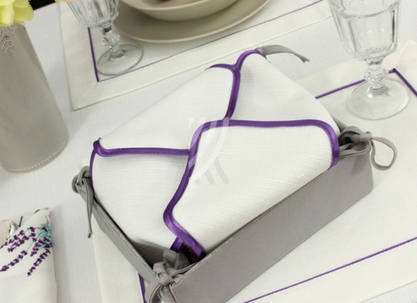 Wkład do koszyka Len Biały Lamówka Fiolet