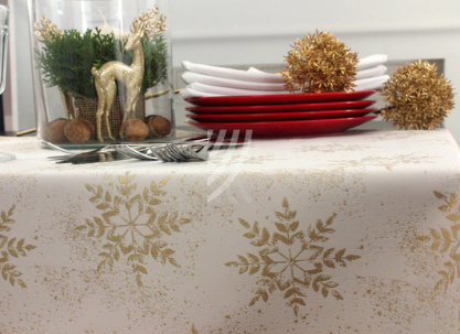 Obrus Świąteczny Mankiet Duża Śnieżynka Złota