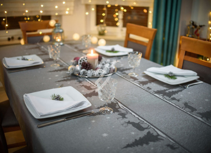 Obrus Świąteczny Mankiet Frozen Christmas Renifery Srebrny