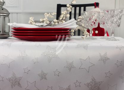 Obrus Świąteczny Mankiet Decor Star Srebro