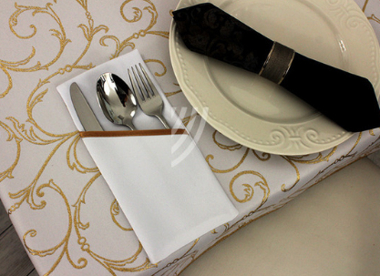 Kieszonka na sztućce Gładka Biała Lamówka Złota Satynowa