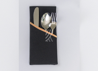 Kieszonka na sztućce Gładka Czarna Lamówka Złota